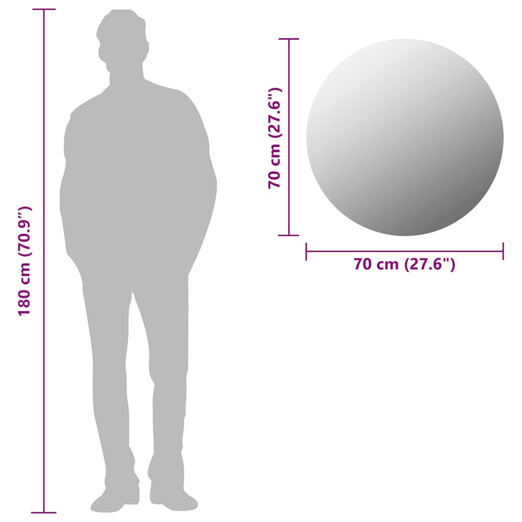 Veggspeil 70 cm rundt glass