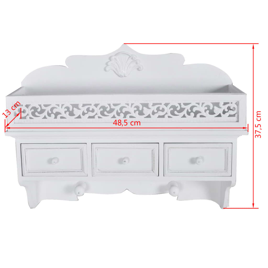 Vegghylle Tre knaggrekke med 3 skuffer 2 kroker