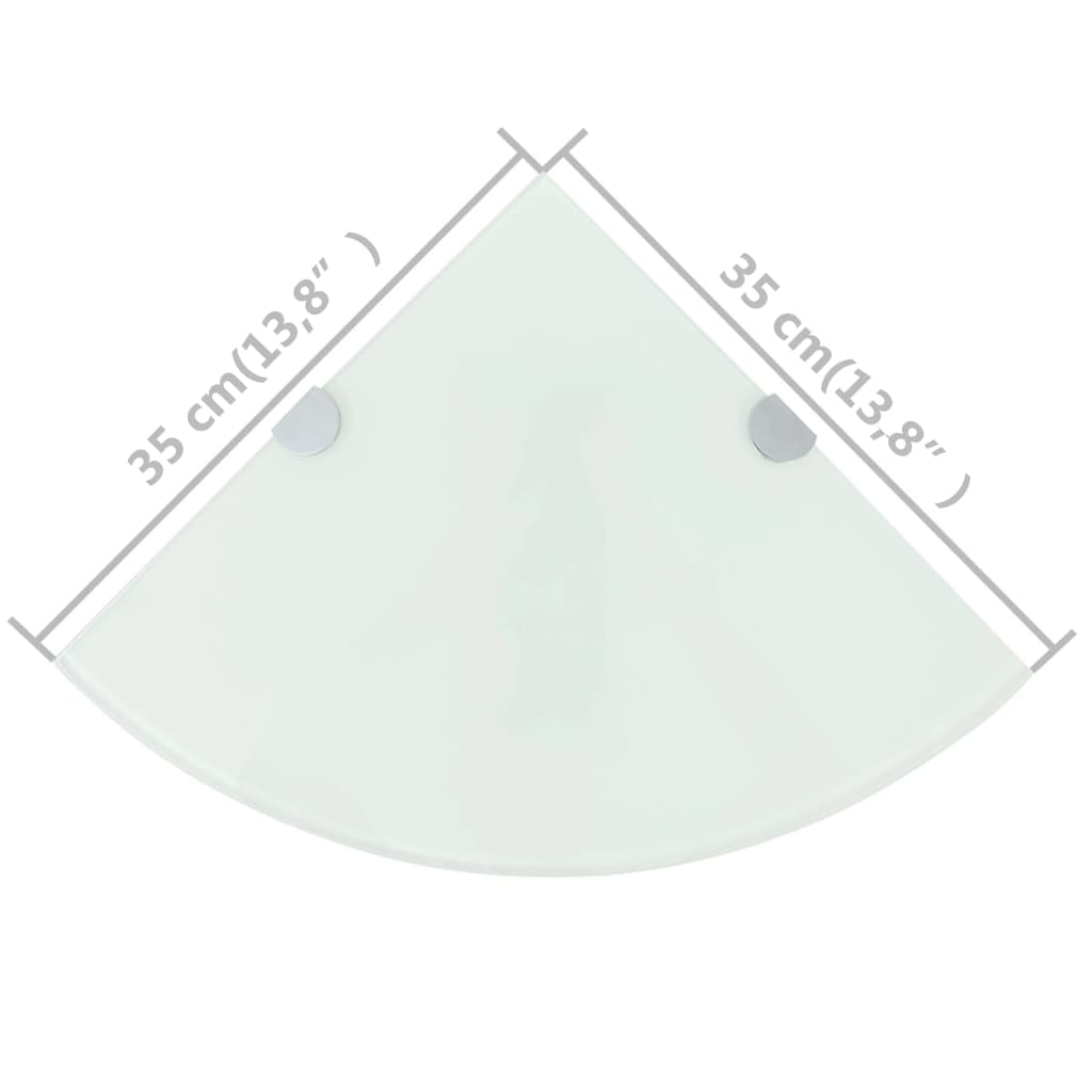 Hjørnehyller 2 stk med kromstøtter hvit glass 35x35 cm