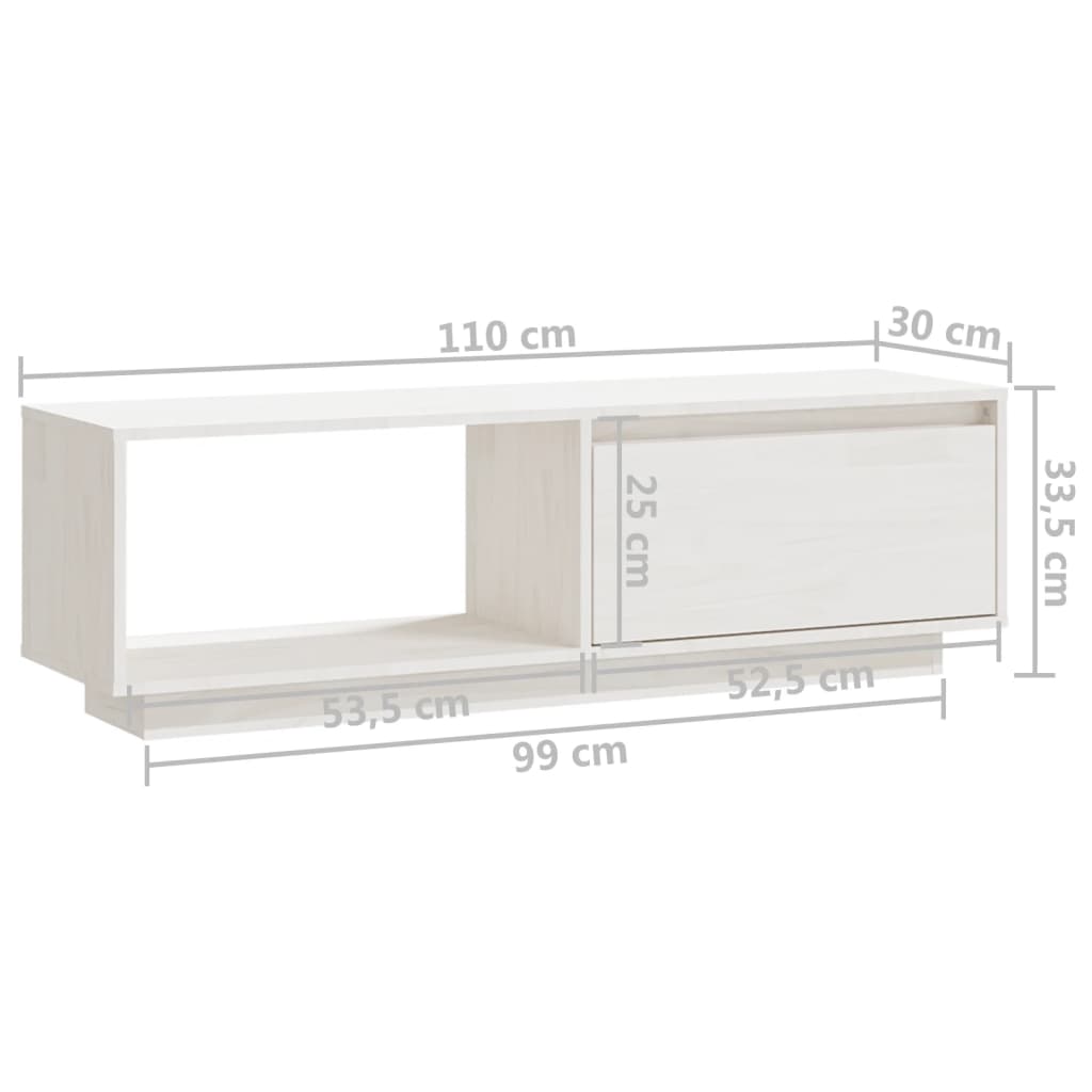 TV-Møbel Hvit Tv-benk 110x30x33,5 cm heltre furu