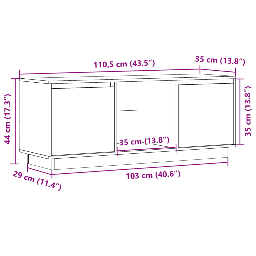 TV-Møbel Hvit TV-benk 110,5x35x44 cm heltre furu