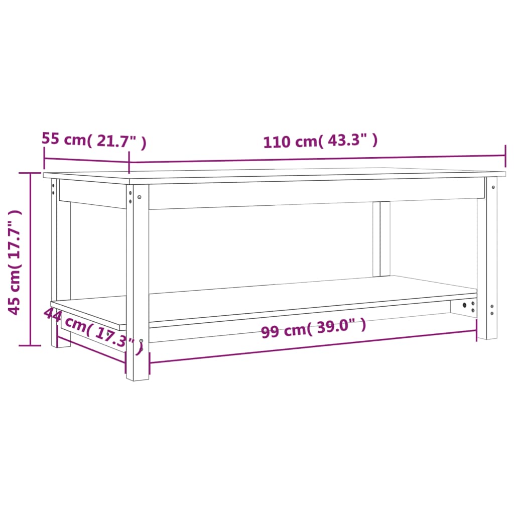 Salongbord Sofabord Svart 110x55x45 cm heltre furu