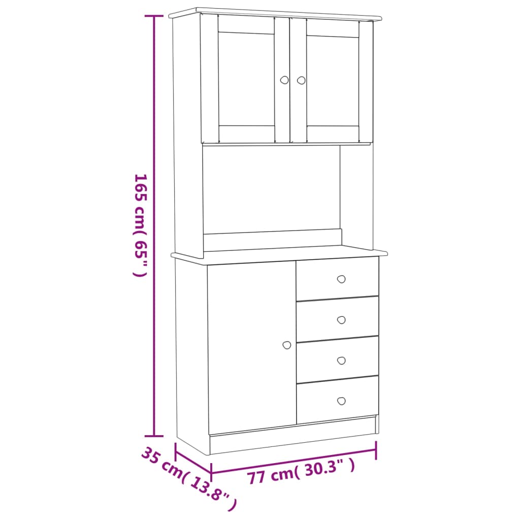 Vitrineskap ALTA Hvit 77x35x165 cm heltre furu