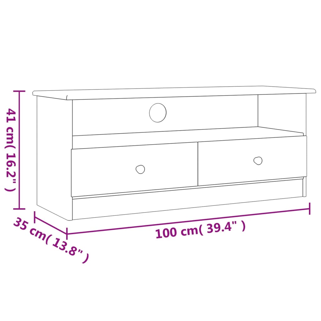 TV-Møbel Hvit TV-benk med skuffer ALTA 100x35x41 cm heltre furu