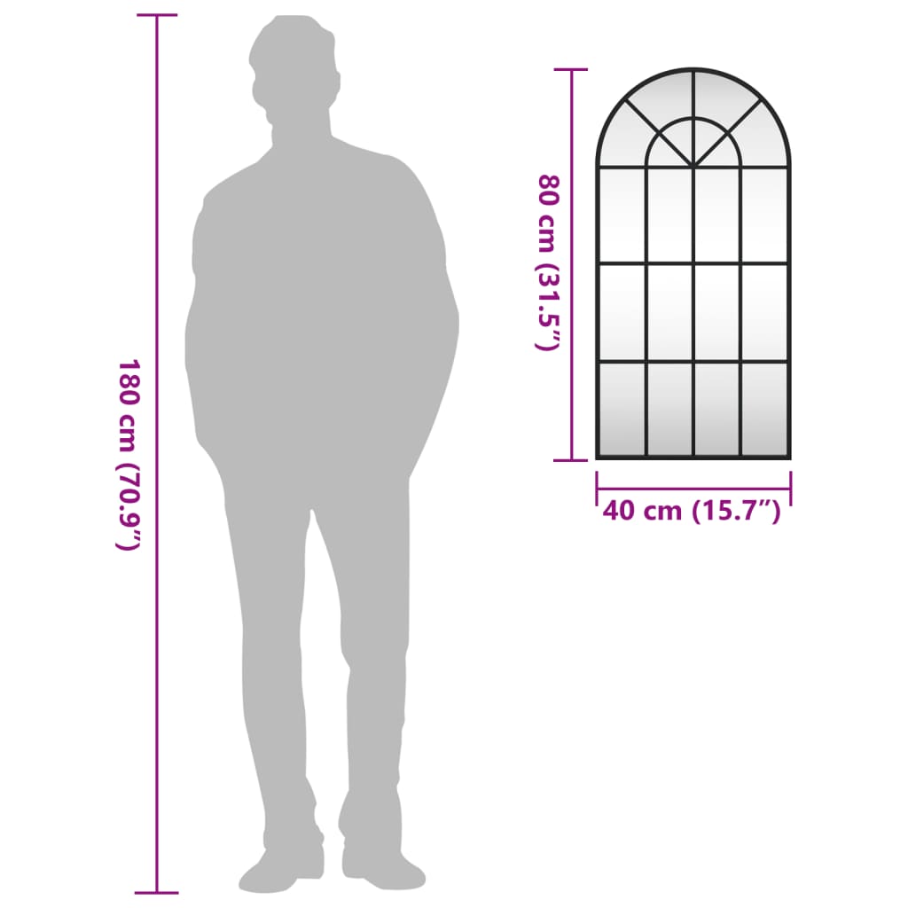 Veggspeil Svart 40x80 cm buet jern
