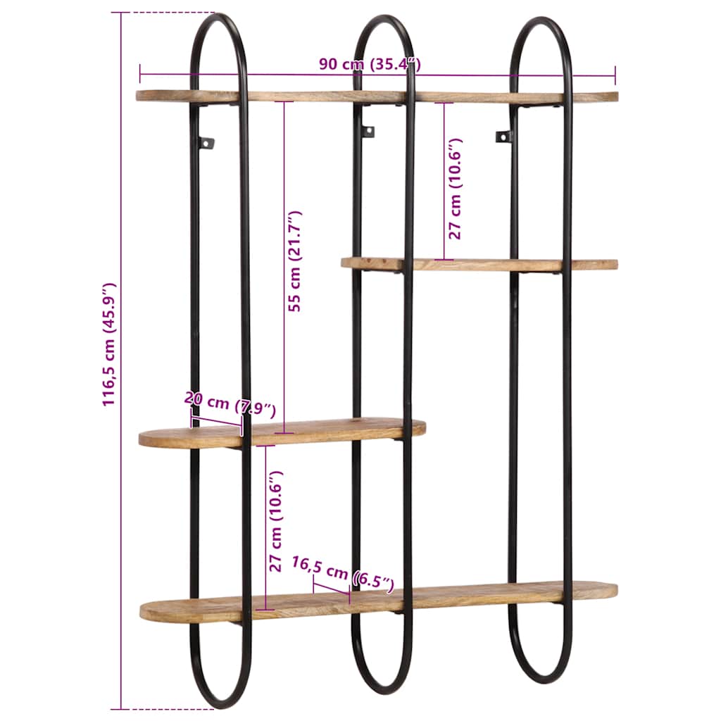 Vegghylle Tre 90x20x116,5 cm grovt heltre mangotre