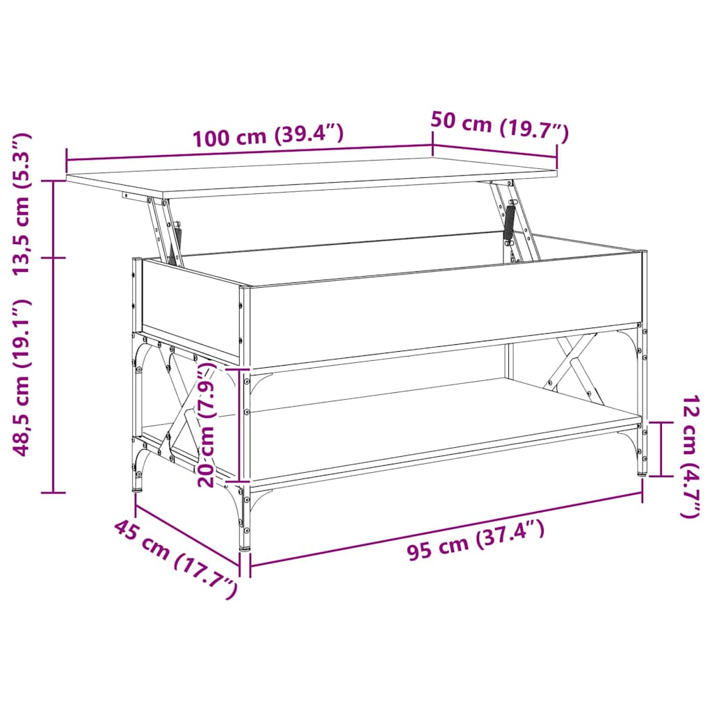 Salongbord Sofabord Røkt Eik 100x55x50 cm og metall