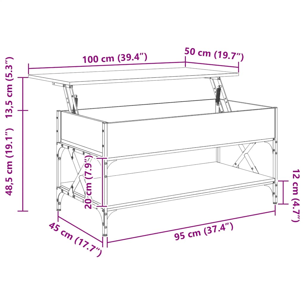 Salongbord Sofabord Sonoma Grå 100x55x50 cm og metall