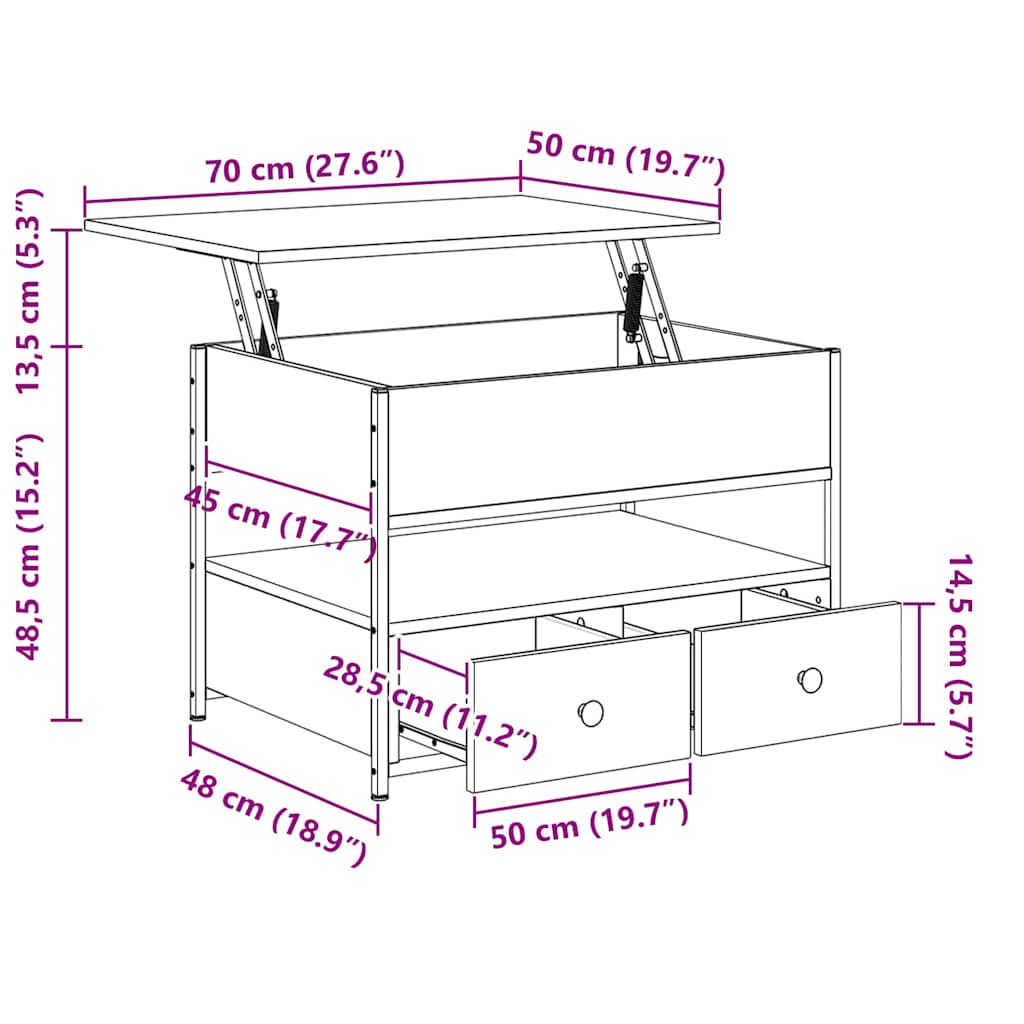 Salongbord Sofabord Sonoma Grå 70x50x50 cm