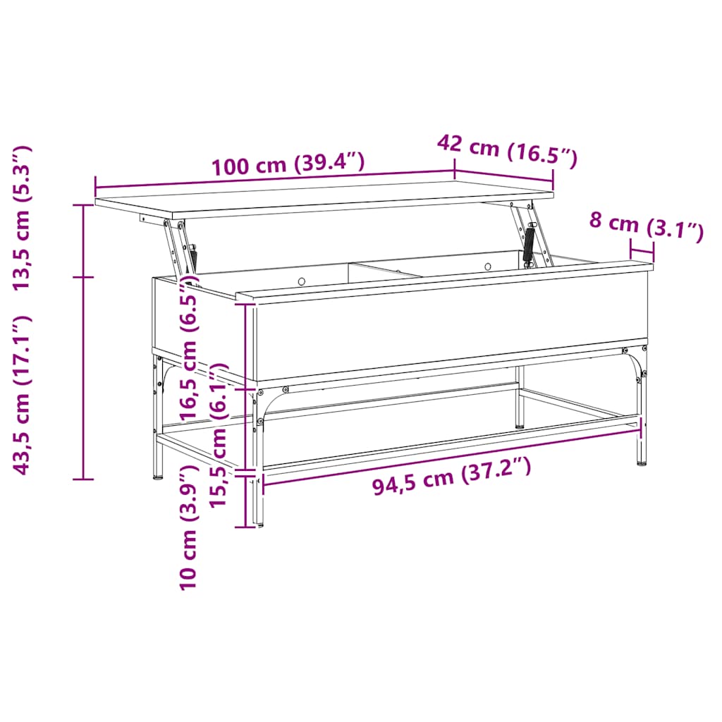 Salongbord Sofabord Røkt Eik 100x50x45 cm