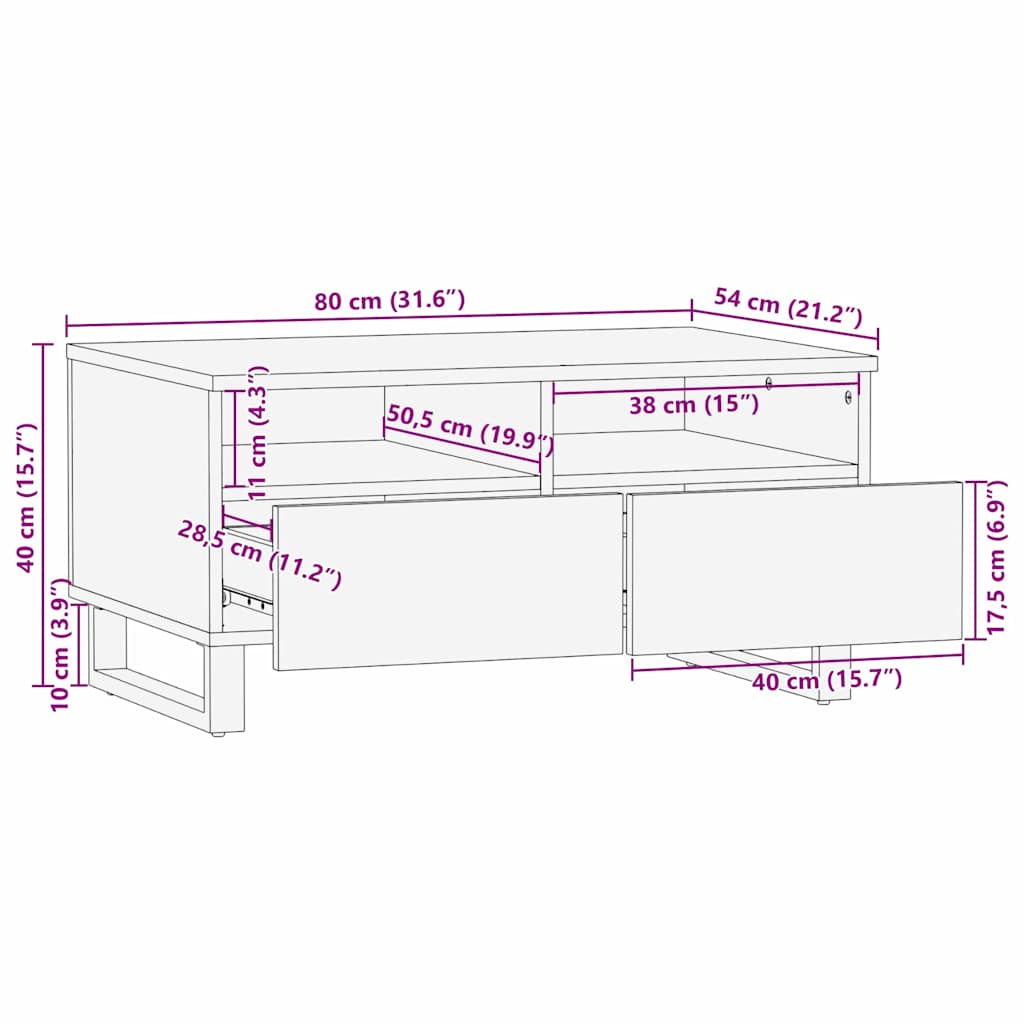 Salongbord Sofabord Tre 80 x 54 x 40 cm - Solid Mangotre