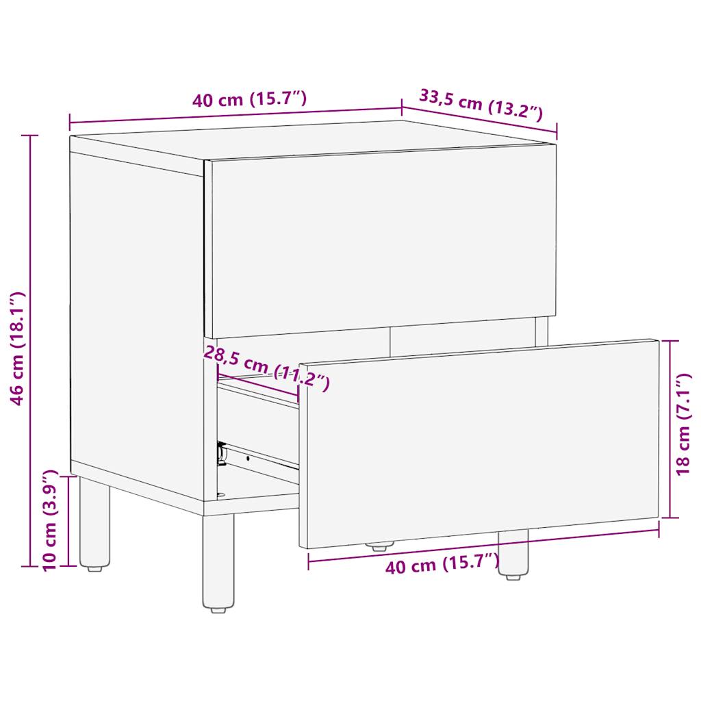 Nattbord Sengbord Svart 40x33,5x46 cm heltre mangotre