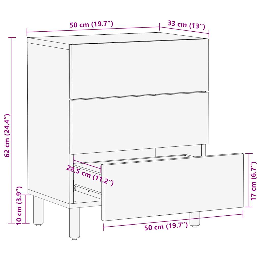 Nattbord Sengbord Svart 50x33x62 cm heltre mangotre