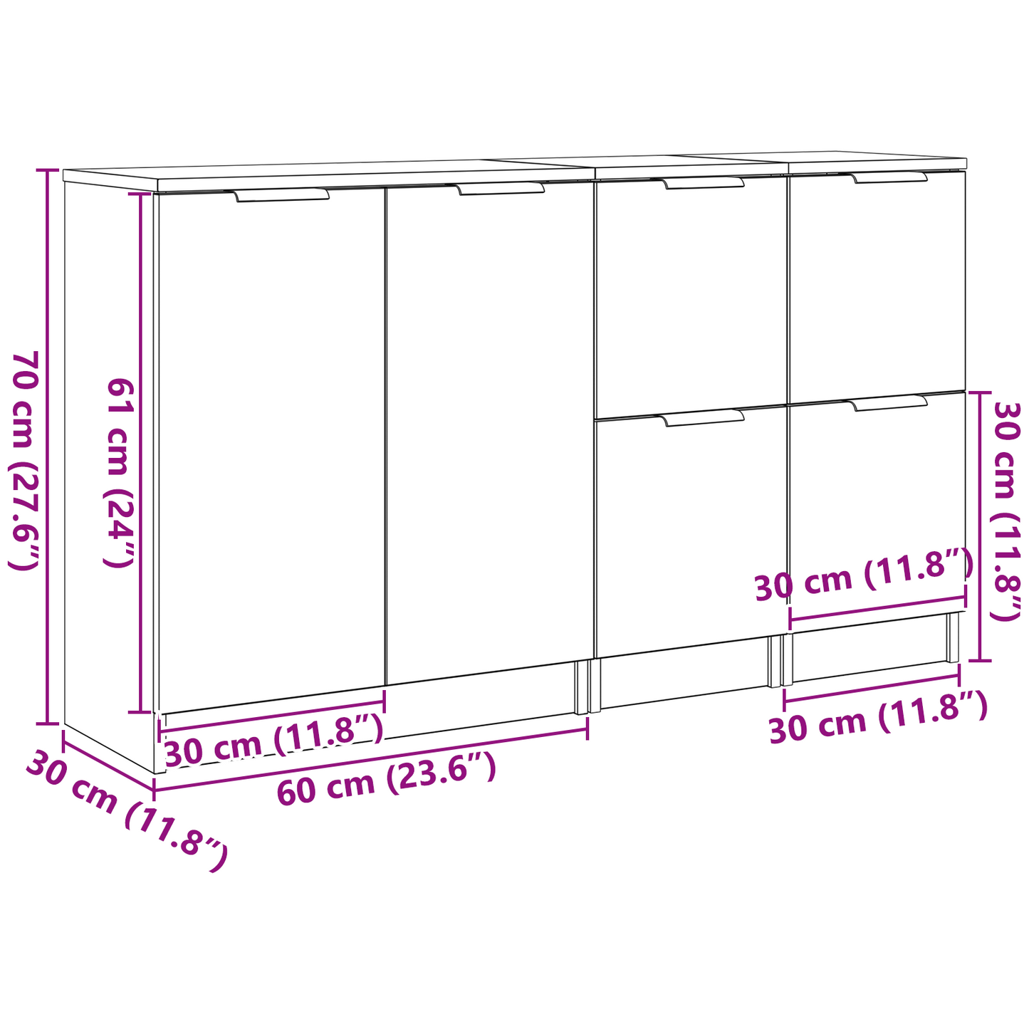 Sidebord Svart Eik 3 stk