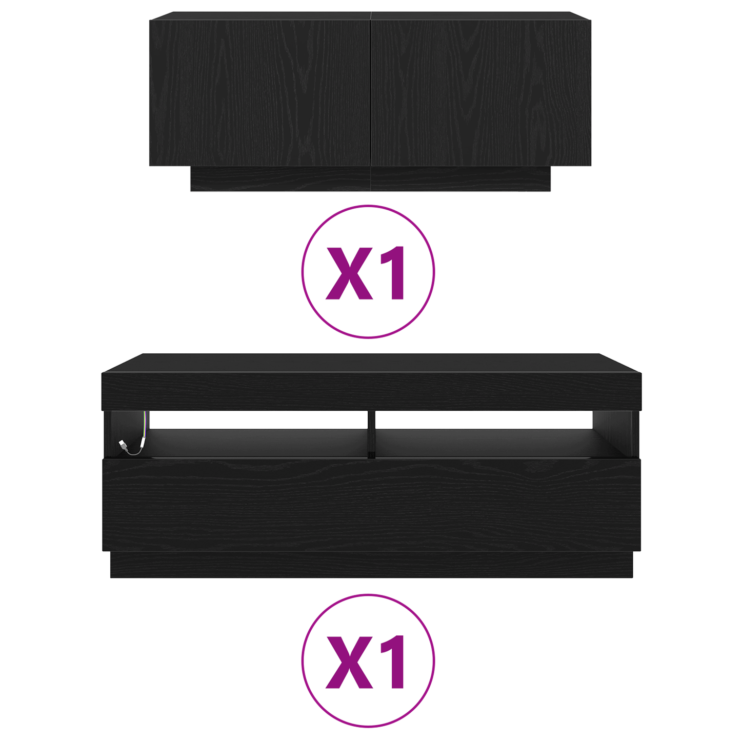 TV-Møbel Svart Eik TV-benk med LED-lamper 200x35x40 cm -