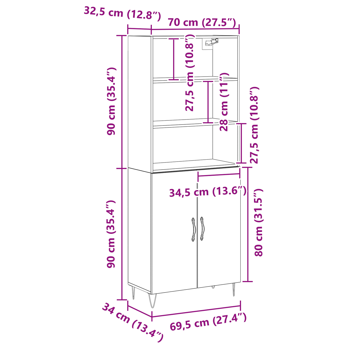 Skap Svart Eik 69.5x34x180 cm