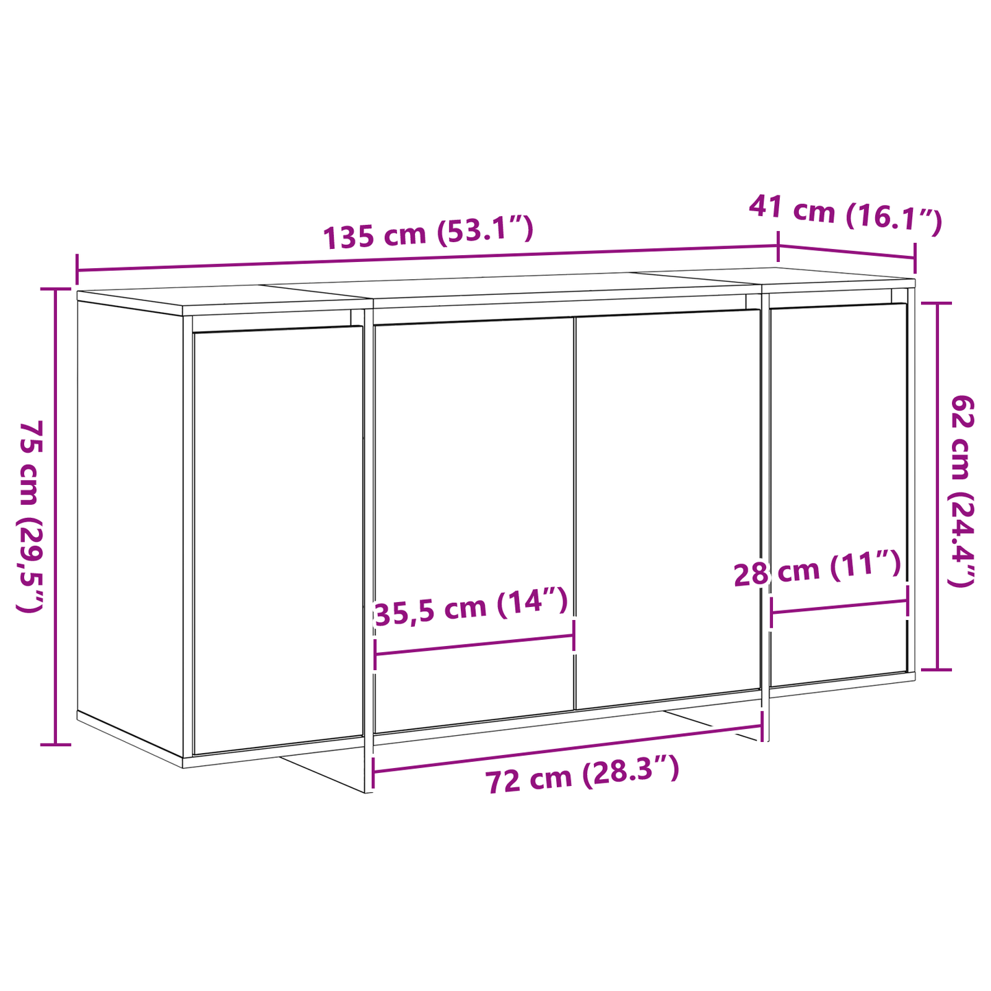 Skjenk Artisan Eik Kraftig Tre 135 x 41 x 75 cm