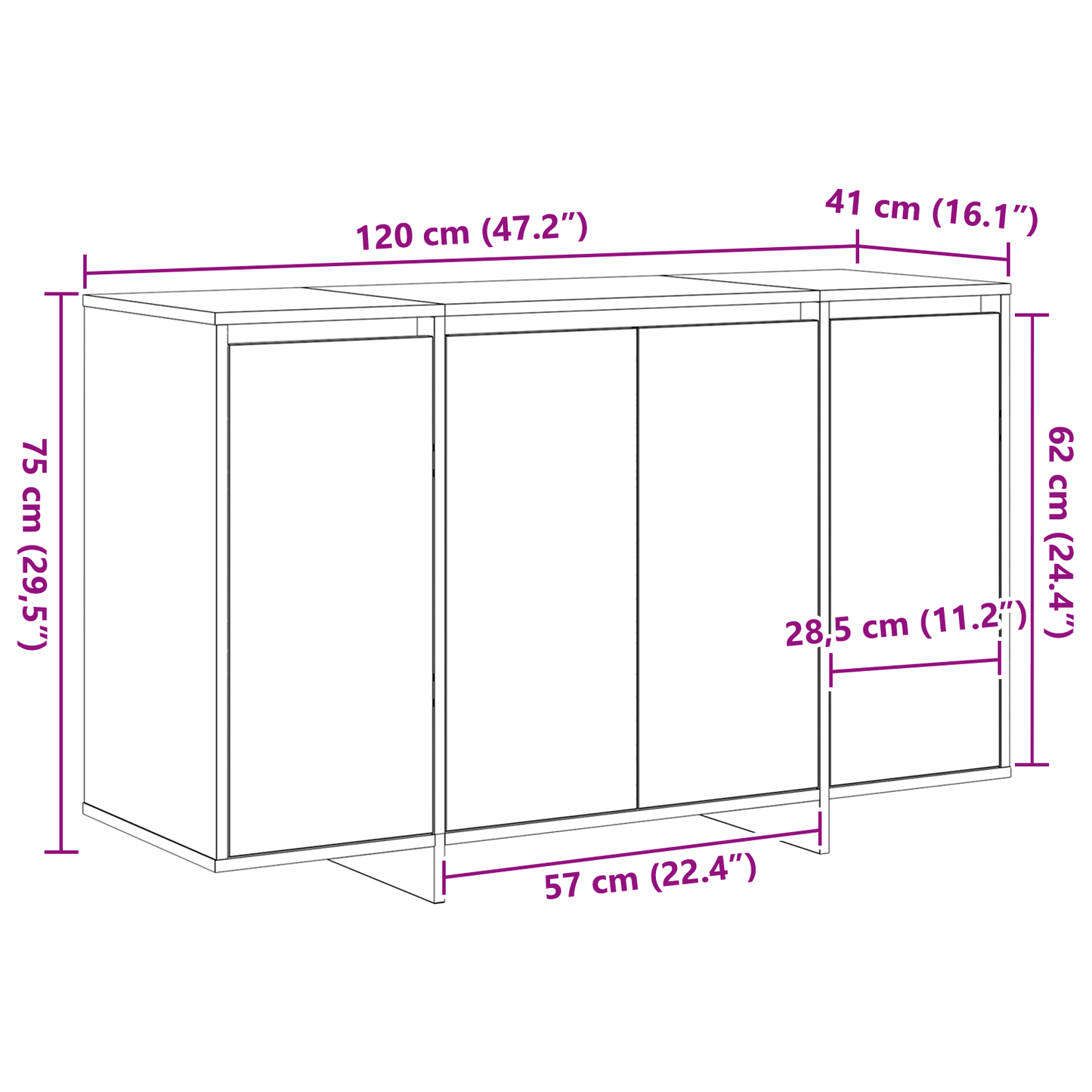 Skjenk Sonoma Eik 120 x 41 x 75 cm