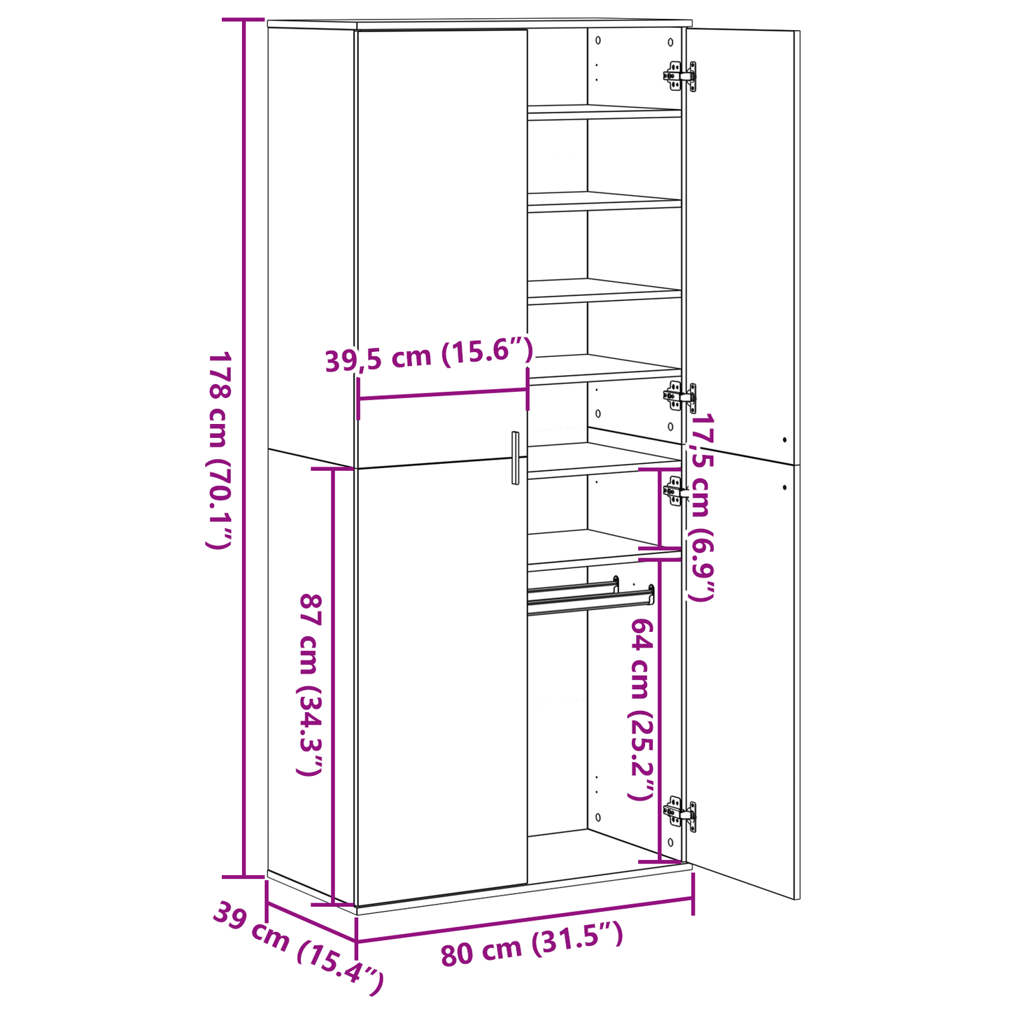 Skap Gammelt Tre 80x39x178 cm
