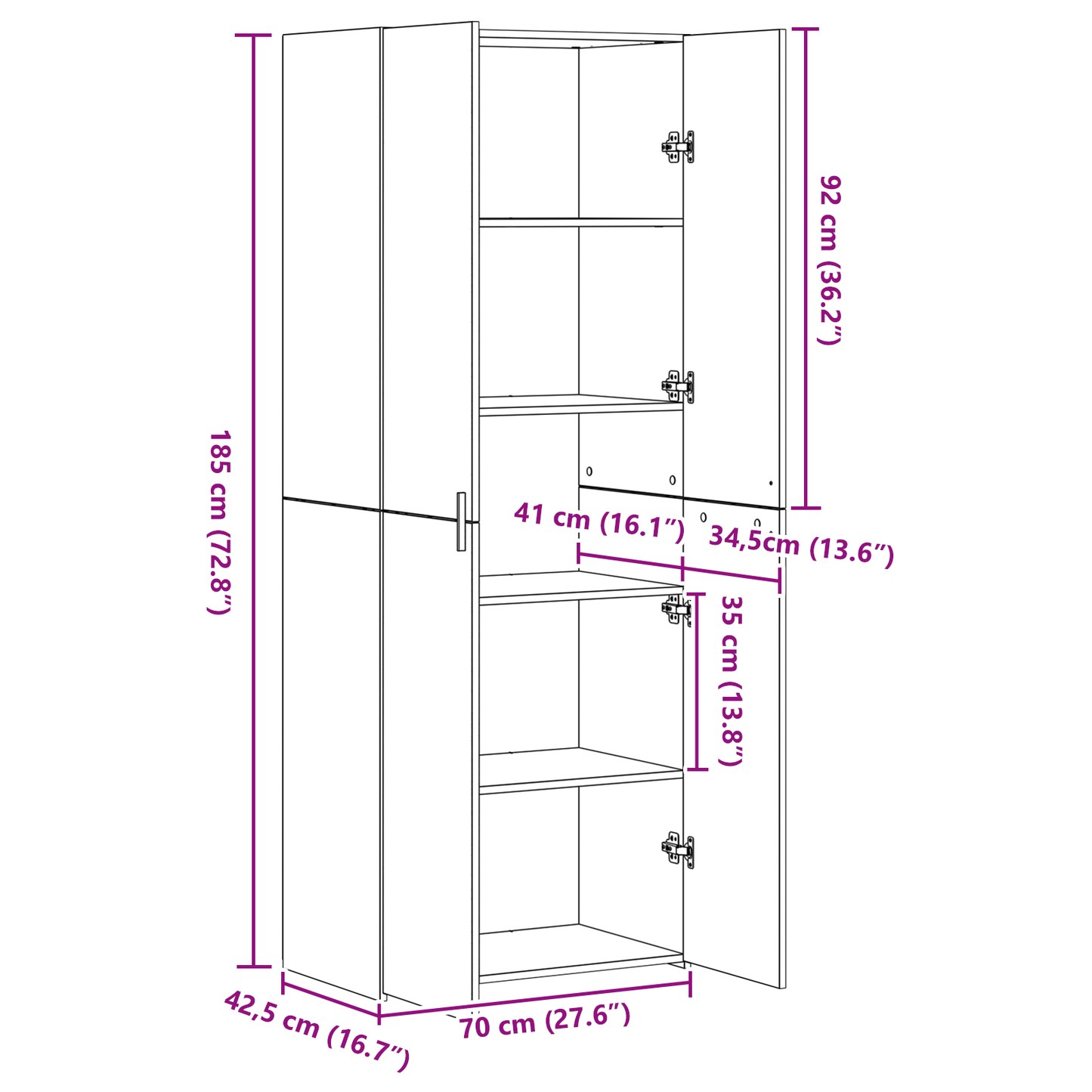 Skap Gammelt Tre 70x42.5x185 cm