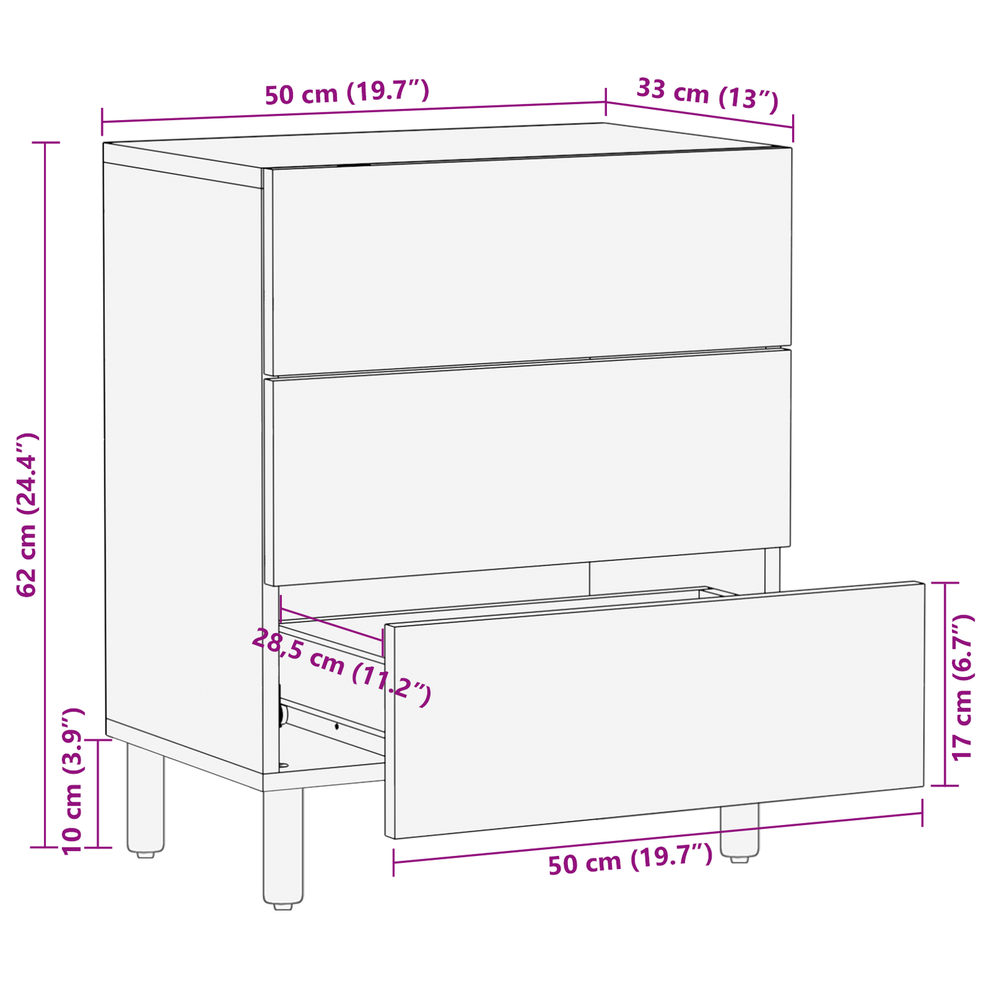 Nattbord Sengbord Tre 50x33x62 cm Massivt Akasietre