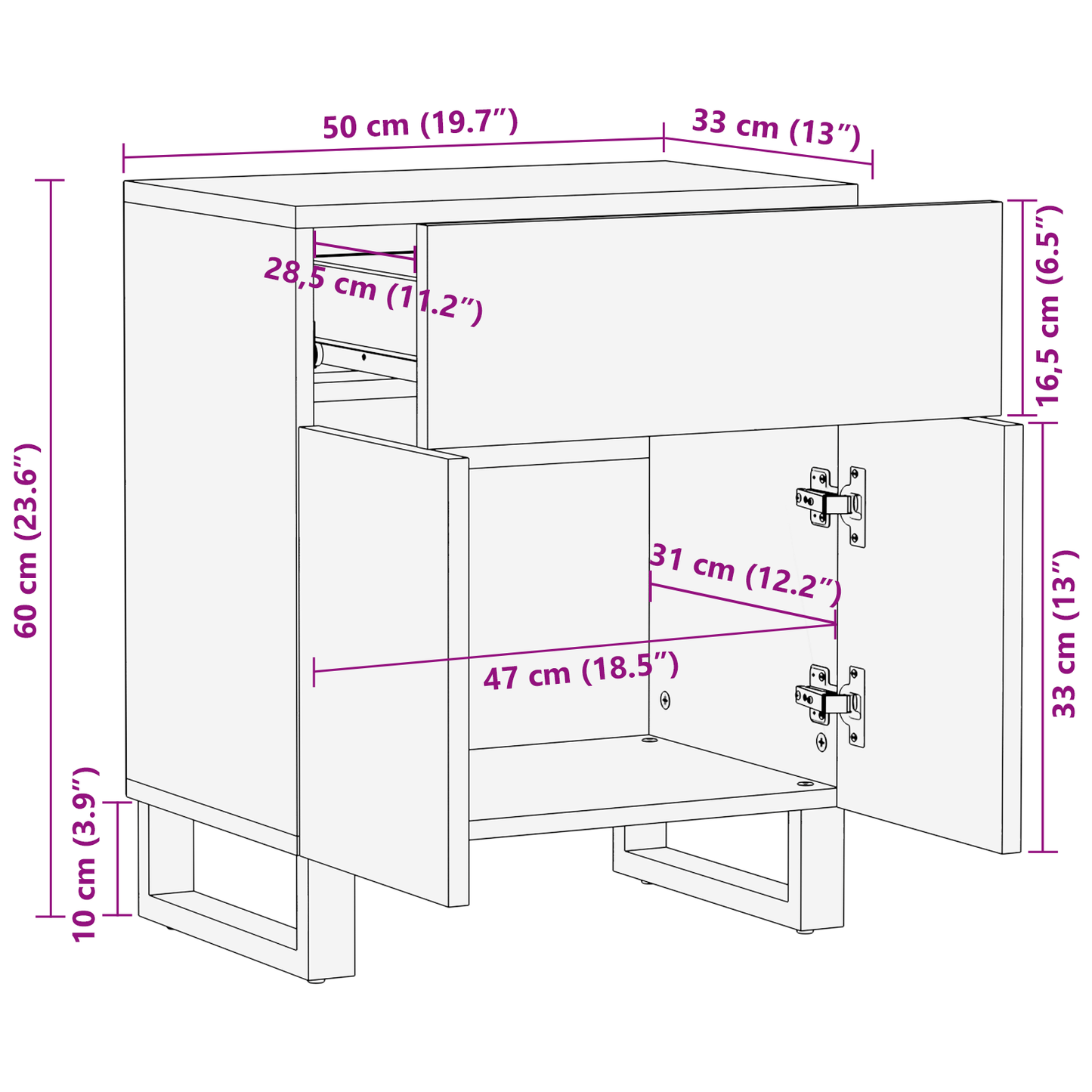 Nattbord Sengbord Tre 50x33x60 cm Solid Tre Mango