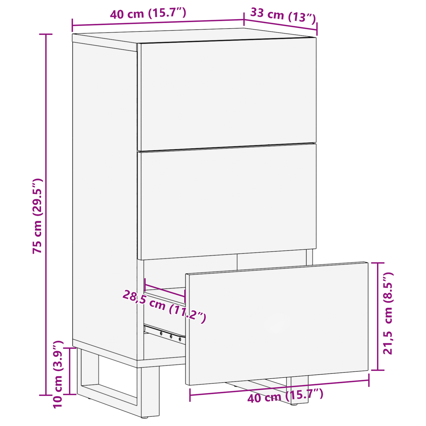 Sidebord Tre 40x33,5x75 cm solid mango-tre
