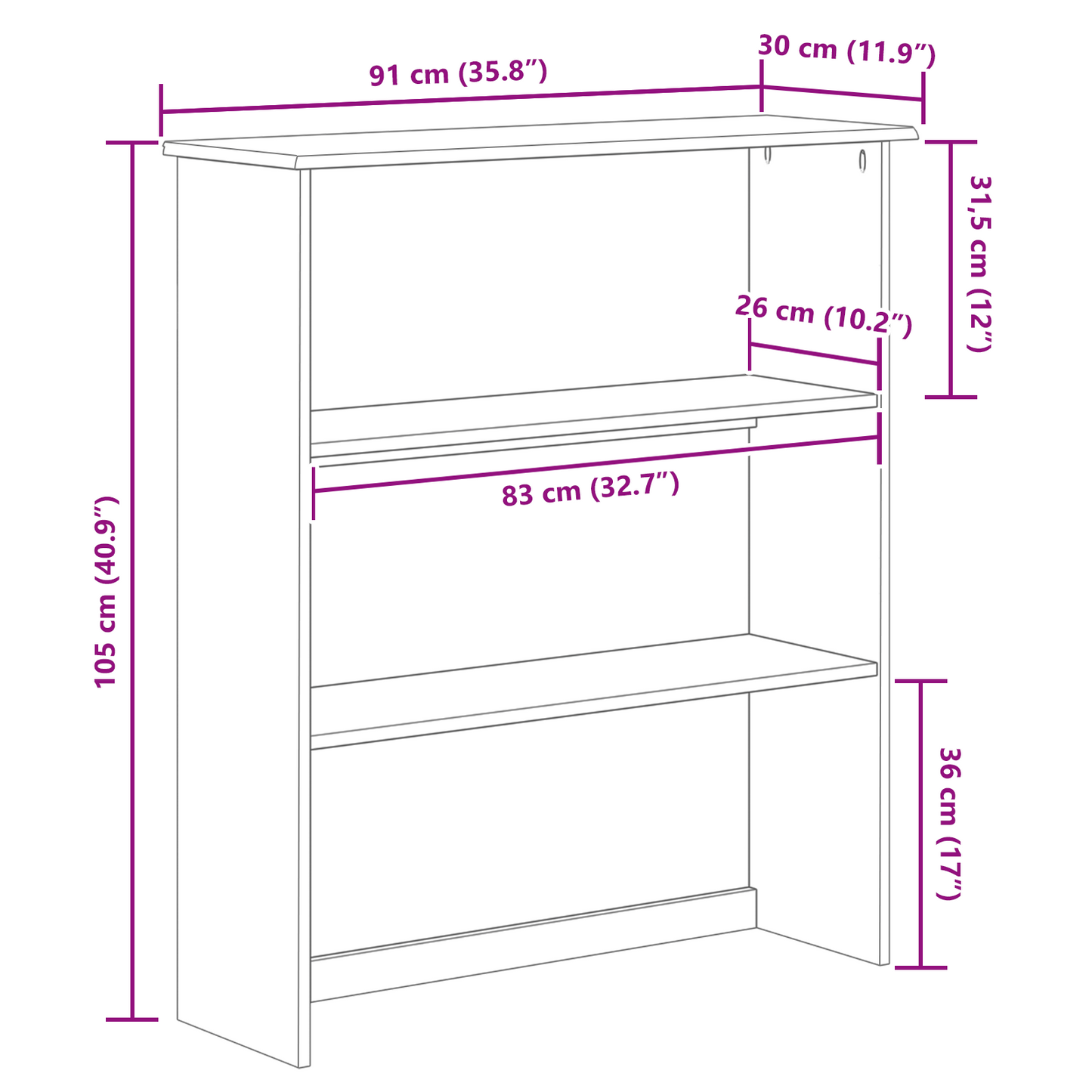 Bokhylle Hvit "ASKIM" 91x30x104 cm Solide Tre Furu