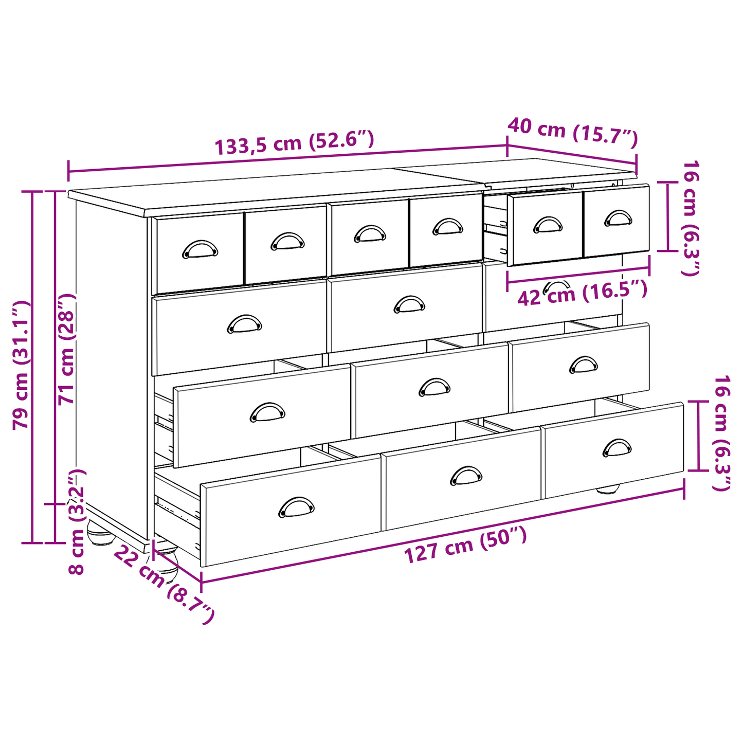 Kommode Brun "ASKIM" 79x40x133.5 cm Solid Furu