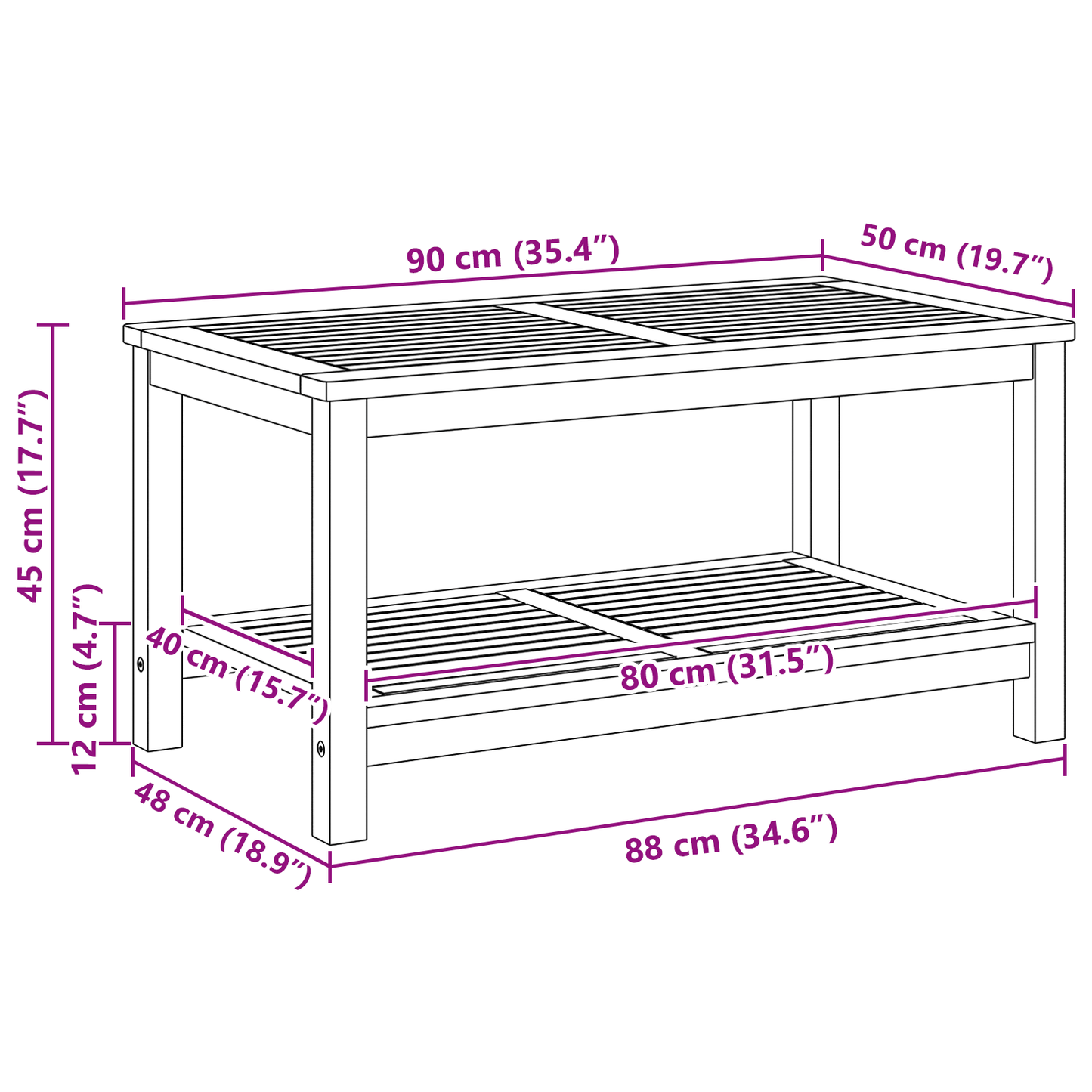 Salongbord Sofabord Tre 90x50x45 cm Solid akasietre