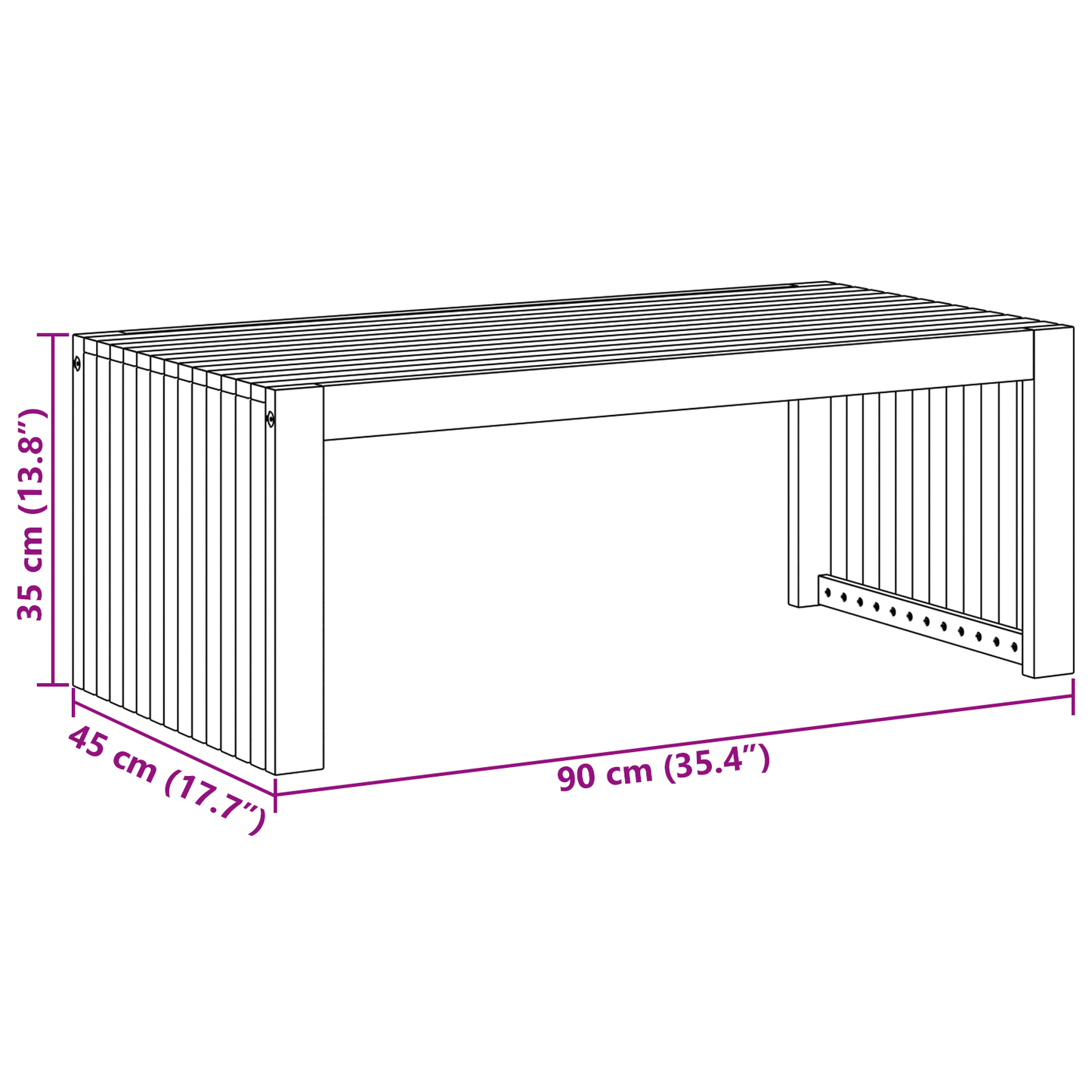 Salongbord Sofabord Tre 90x45x35 cm Massivt Tre Akasie