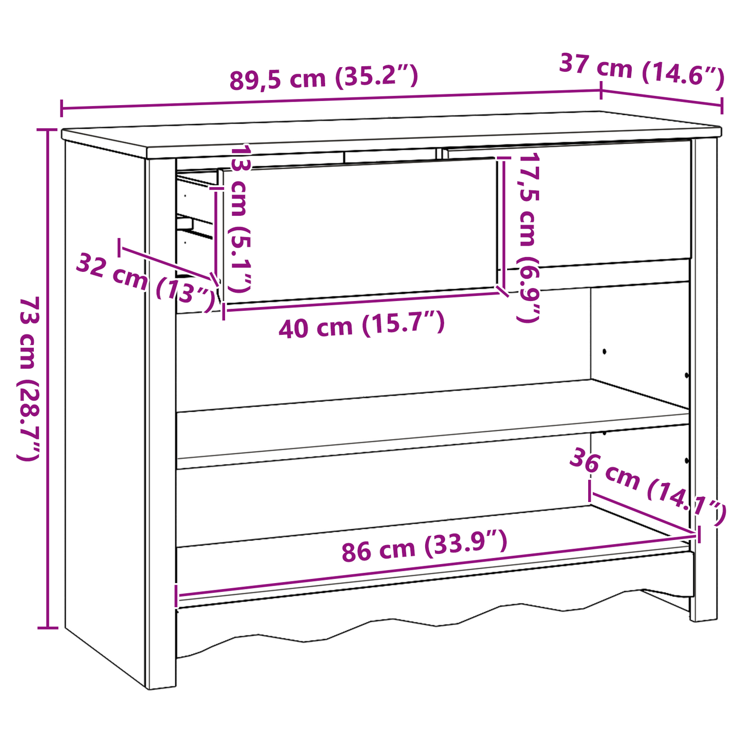 Avlastningsbord Konsollbord Hvit "DRAMMEN" Hvit t 89,5x37x73 cm Solid Tre Furu