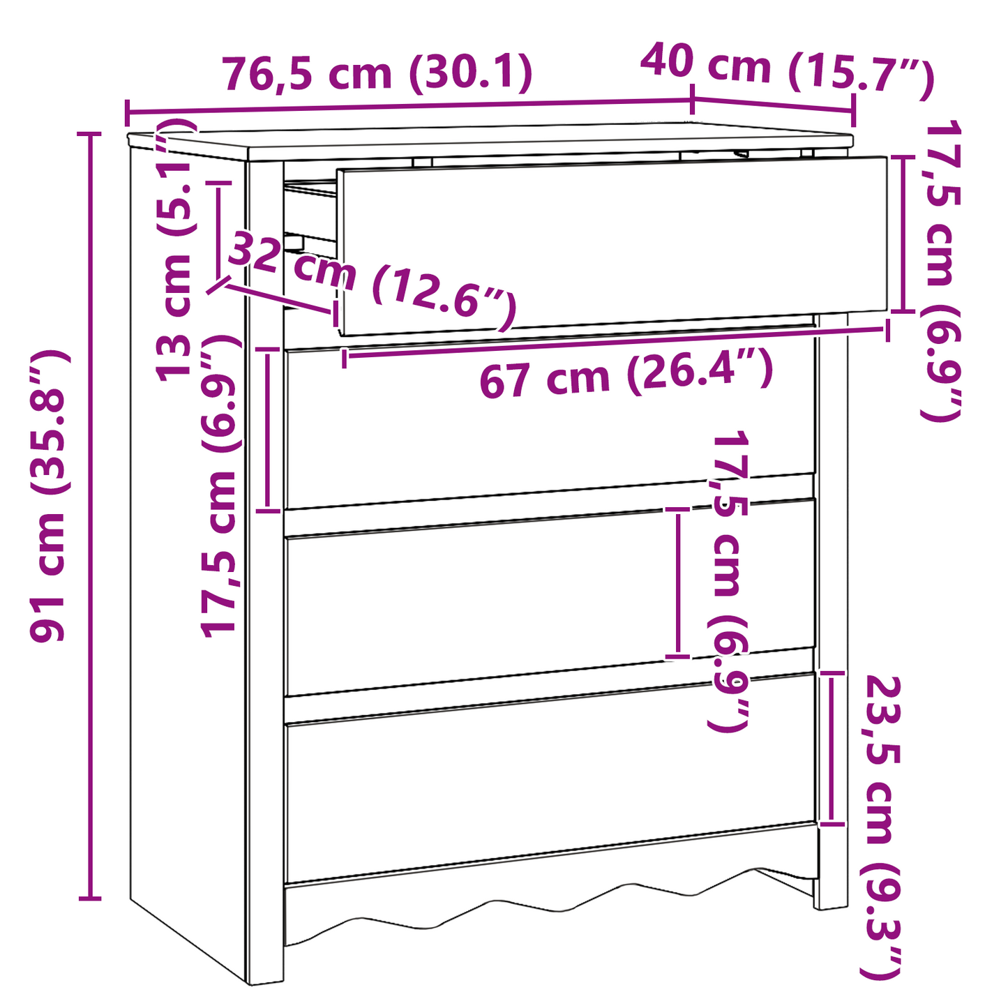 Kommode Tre heltre furu 76,5x40x91 cm
