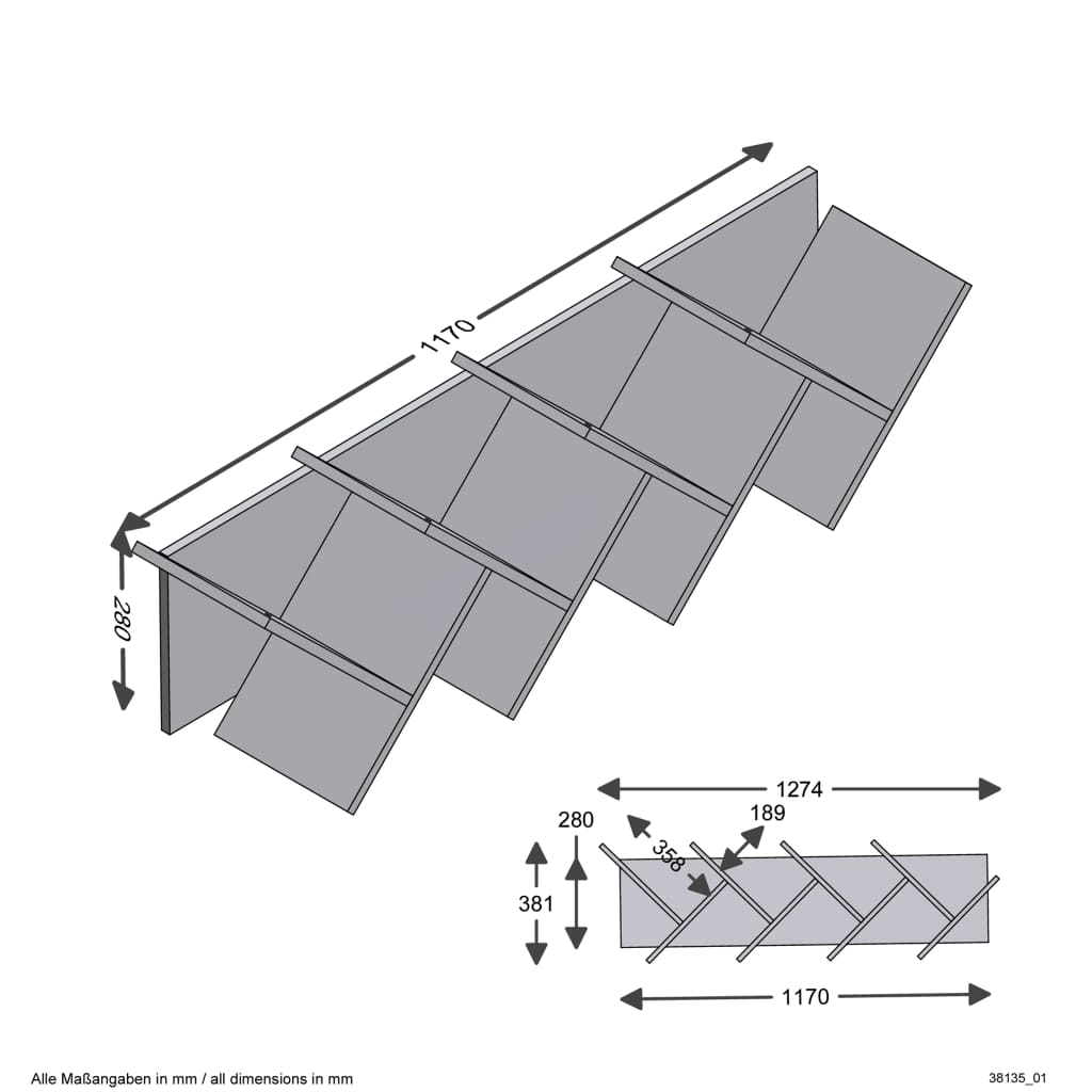 Vegghylle Hengende geometrisk bokhylle eik og svart