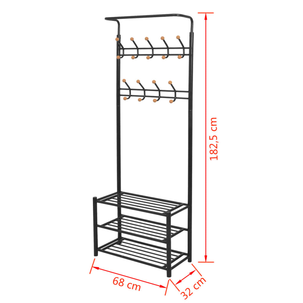 Garderobestativ Klesstativ med skohylle 68x32x182,5 cm svart