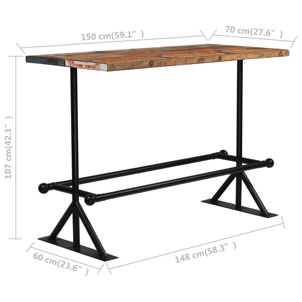 Barbord kafebord Bistrobord gjenvunnet heltre 150x70x107 cm flerfarget