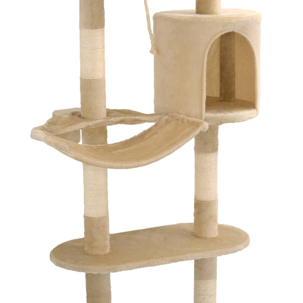 Kattemøbel Kattetre med klorestolper i sisal veggmontert 194 cm beige