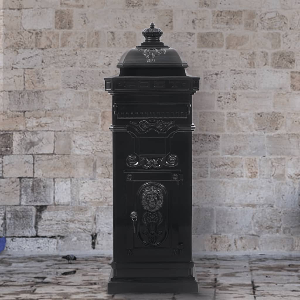 Postkasse på søyle aluminium gammeldags rustbestandig Svart