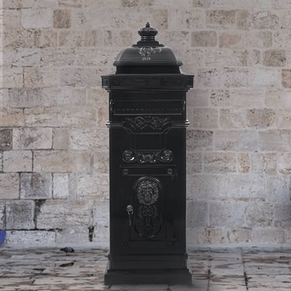 Postkasse på søyle aluminium gammeldags rustbestandig Svart