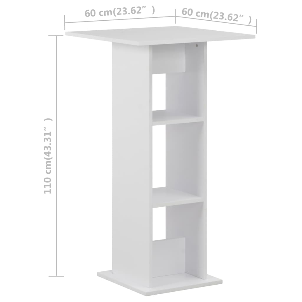 Barbord kafebord Bistrobord hvit 60x60x110 cm