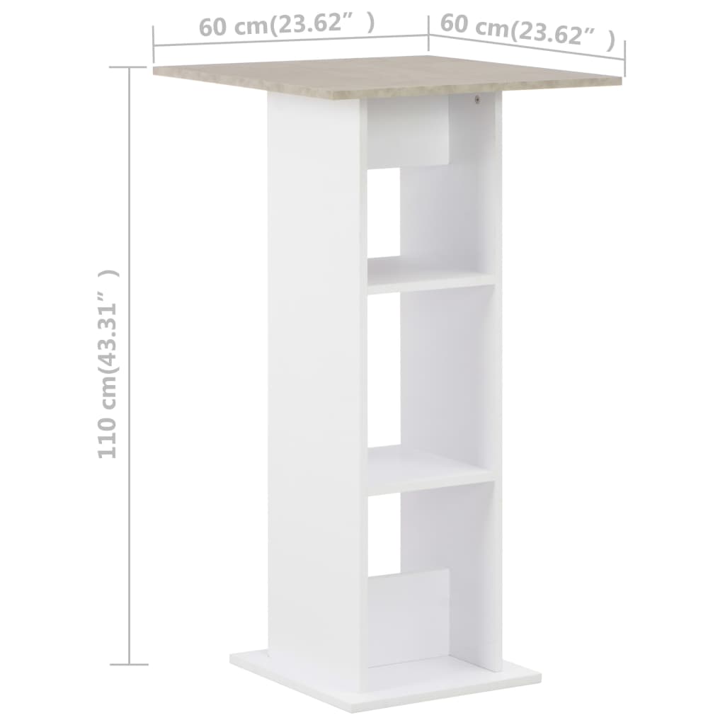 Barbord kafebord Bistrobord hvit og betong 60x60x110 cm