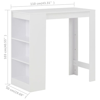 Barbord kafebord Bistrobord med hylle hvit 110x50x103 cm