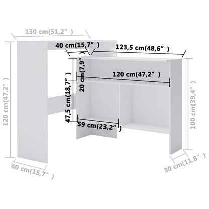 Barbord kafebord Bistrobord med 2 Bordplate 130x40x120 cm hvit