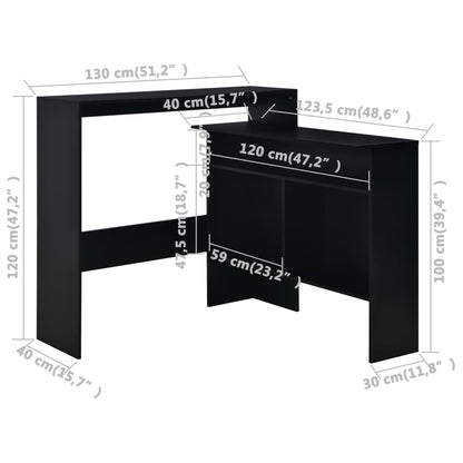 Barbord kafebord Bistrobord med 2 Bordplate svart 130x40x120 cm