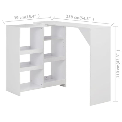 Barbord kafebord Bistrobord med flyttbar hylle hvit 138x39x110 cm