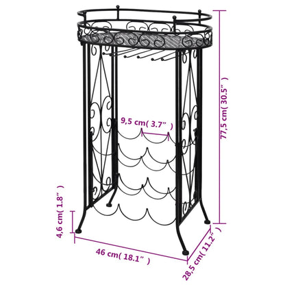 Vinstativ med glassholder for 9 flasker metall