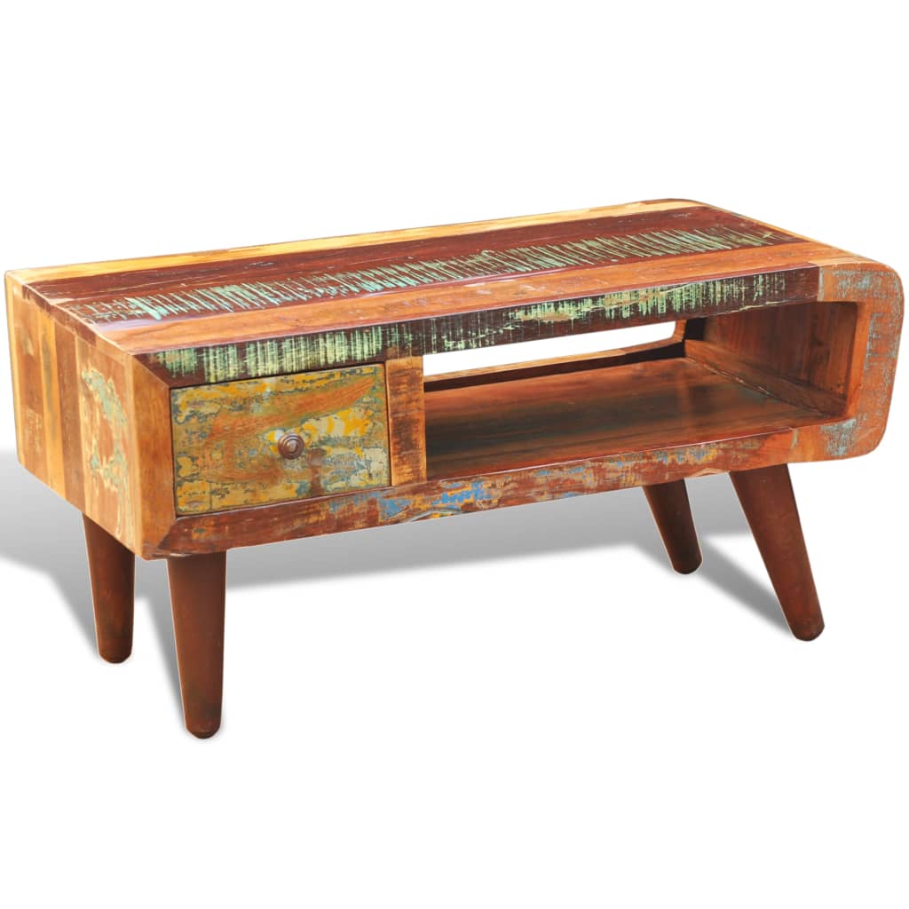 Salongbord Sofabord Tre Gjenvunnet Heltre med buede kanter 1 skuff