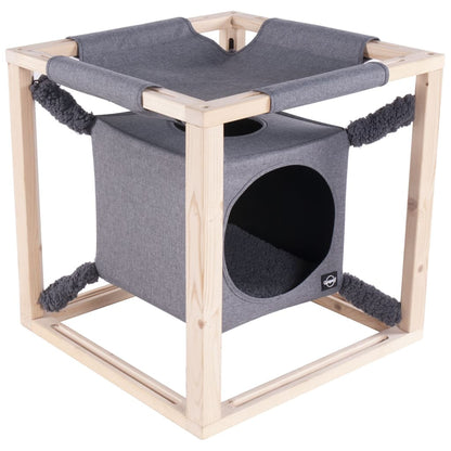 Katteseng med hengekøye Catcube grå M 54x54x54 cm