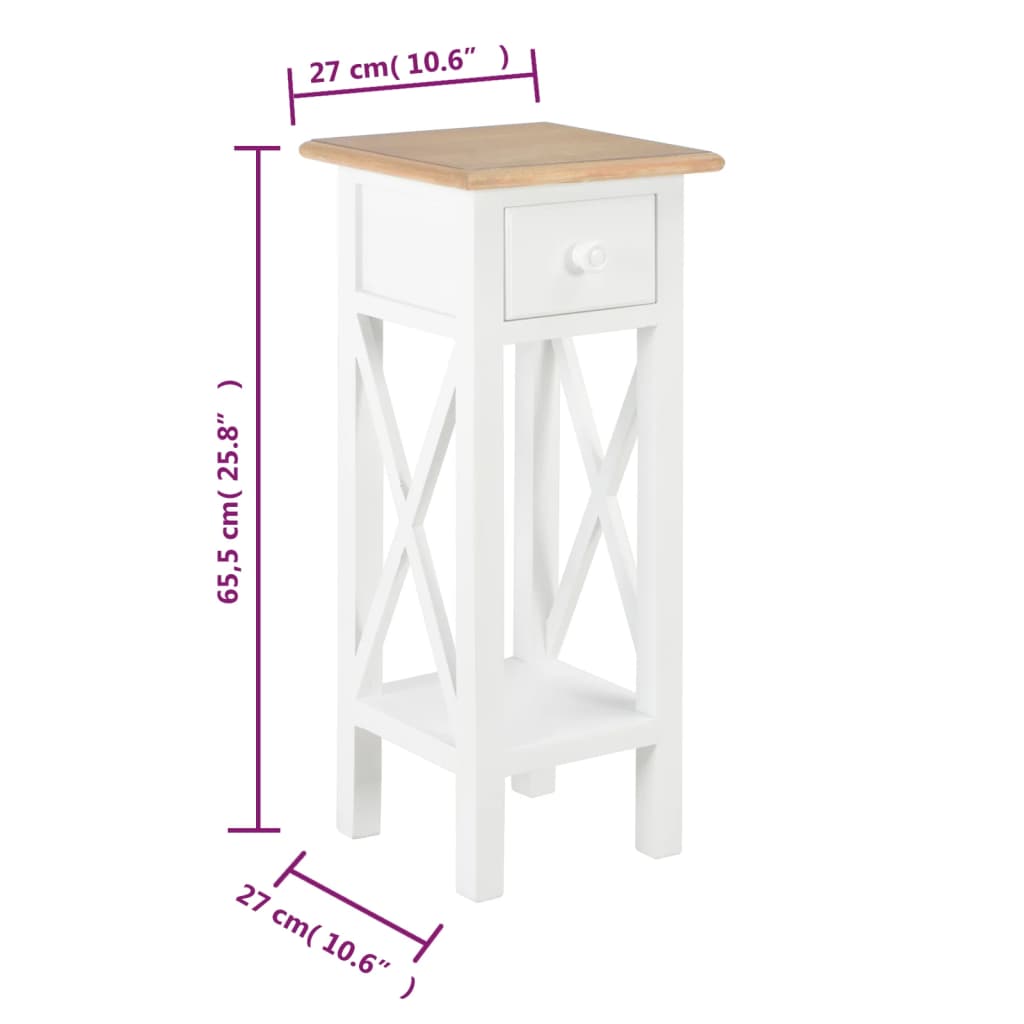 Sidebord hvit 27x27x65,5 cm tre