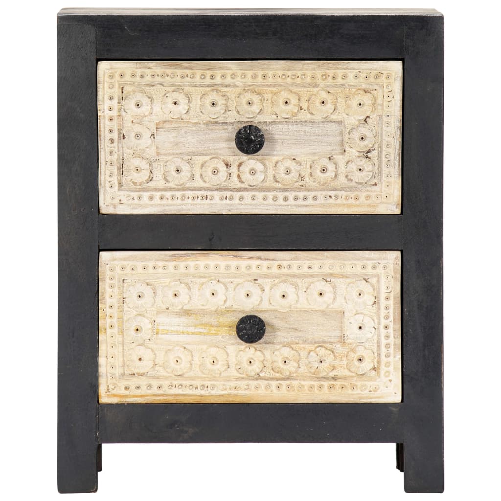 Nattbord Sengbord Tre heltre mangotre Håndskåret Grå 40x30x50 cm